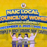 Poster: General Assembly ng Naic Local Council of Women, Disyembre 2, 2025, 9:00 AM, Triple 8, Brgy. Sabang, Naic