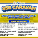 Poster: SSS Caravan, Nobyembre 28, 2025, 9:00 AM-2:00 PM, 2nd Floor PESO Office, Naic, may listahan ng serbisyo