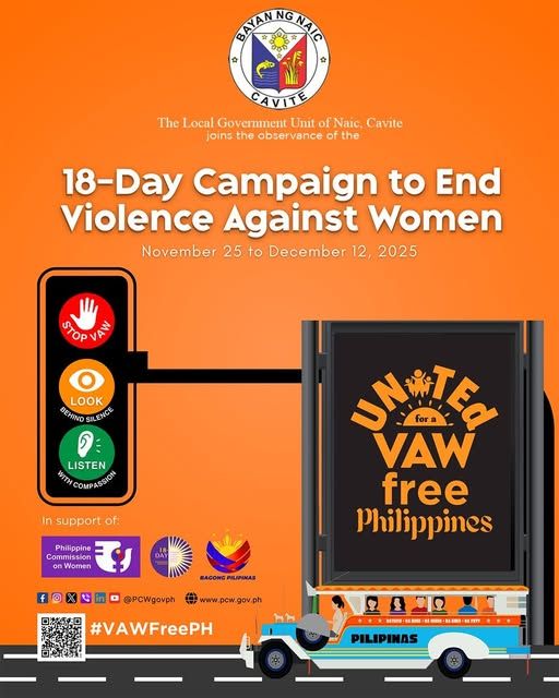Poster: 18-Day Campaign to End VAW, Nobyembre 25 hanggang Disyembre 12, 2025, Bayan ng Naic, Cavite