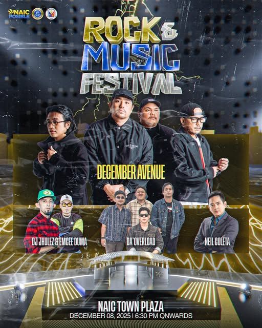 Poster: Rock and Music Festival, Disyembre 8, 2025, 6:30 PM, Naic Town Plaza, may libreng admission