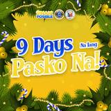 Poster: 9 Days Na lang Pasko Na! Pagbati ng Pasko mula sa Naic Posible, may dekorasyon ng pine at gold na palamuti