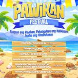 Poster: Pawikan Festival, iskedyul ng mga ganap mula 5:30 AM hanggang 5:00 PM, may mga pawikan sa dalampasigan
