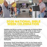 Poster: 2026 National Bible Week Celebration sa Naic Town Plaza, Enero 30, 2026, may mga larawan ng pagdiriwang